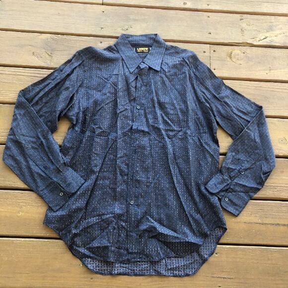 EUC Men's Vintage Lebow Men's 100% Silk Dark Navy Button-Up Shirt - Picture 1 of 3